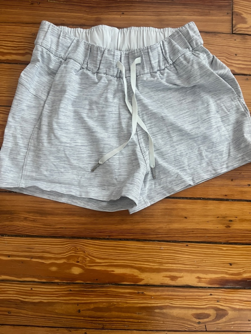 lululemon athletica Light Gray Striped Drawstring Athletic Shorts